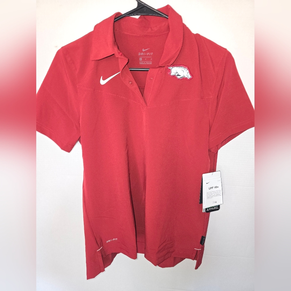 Nike Red arkansas razorbacks polo Shirt with Logo NFL dri fit nwt